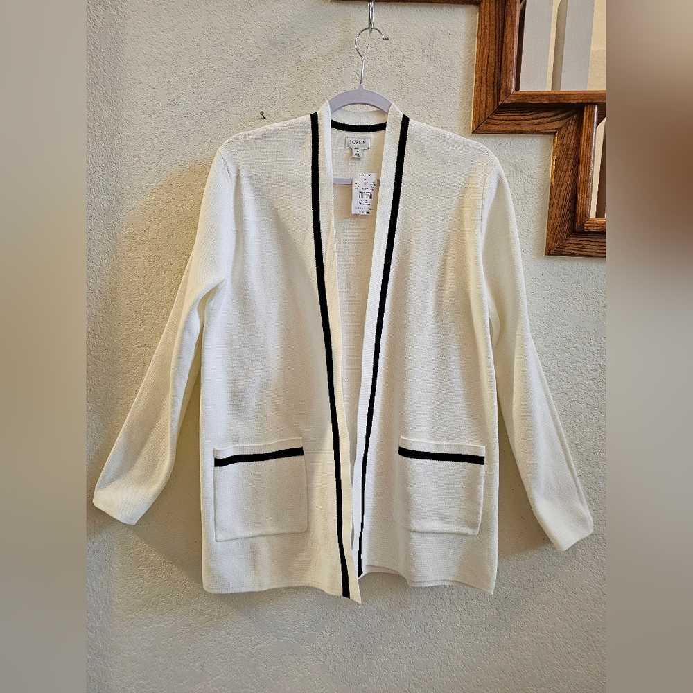 J.Crew White Cardigan with Black Accents Size S NWT